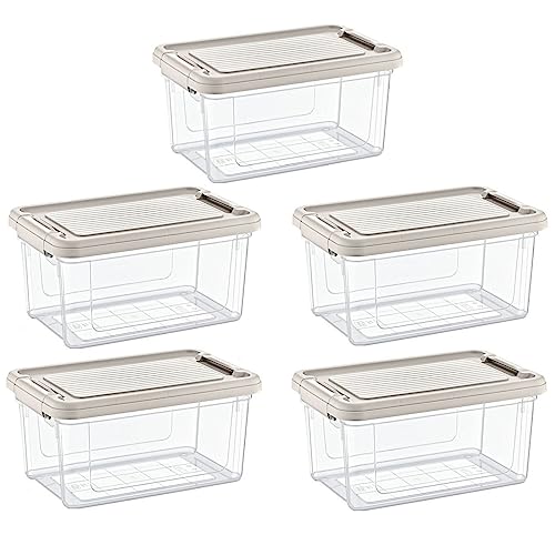 astor24 PREMIUM Aufbewahrungsboxen mit Deckel - lebensmittelecht - sicherer Verschlussclip - transparent - Robuste Qualität - XXL Set für Büro, Kinderzimmer, Küche & Werkstatt (5er Set 5 Liter) von astor24