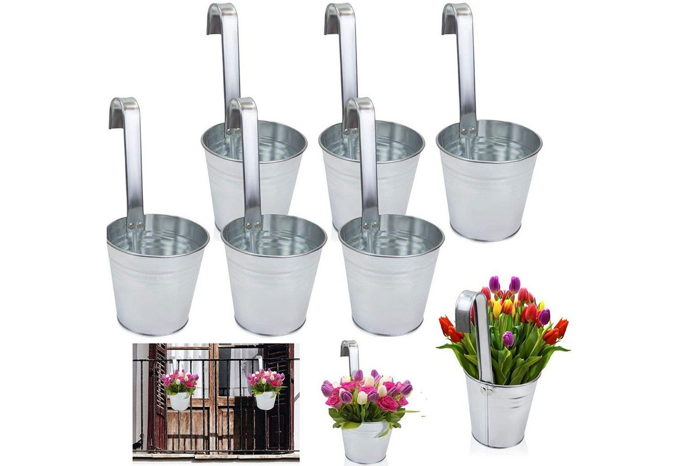 astor24 Pflanzkübel Hängetöpfe Zink (Blumentopf Garten Balkon Blumen Topf Kräutertopf Geländertopf), hochwertig verarbeitet von Astor24
