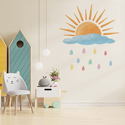 astrkiz Halbsonne Wandaufkleber Selbstklebend, Boho-Stil-Sonnen Wandsticker, transparentes PVC Wandtattoo für Kinder Mädchen Junge, wasserdichte Wanddeko Kinderzimmer, Babyzimmer, Halbsonne & Wolken von astrkiz