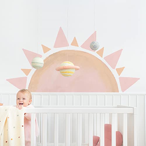 astrkiz Halbsonne Wandaufkleber Selbstklebend, Boho-Stil-Sonnen Wandsticker, transparentes PVC Wandtattoo für Kinder Mädchen Junge, wasserdichte Wanddeko Kinderzimmer, Babyzimmer, Pink Halbsonne B von astrkiz