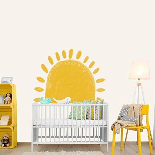 astrkiz Halbsonne Wandaufkleber Selbstklebend, Boho-Stil-Sonnen Wandsticker, transparentes PVC Wandtattoo für Kinder Mädchen Junge, wasserdichte Wanddeko Kinderzimmer, Babyzimmer, gelbe Halbsonne von astrkiz