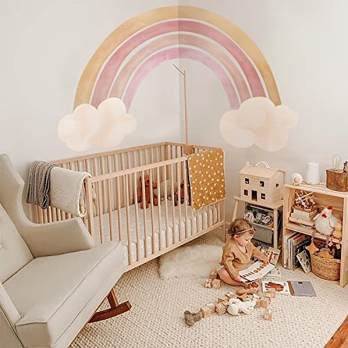 astrkiz Regenbogen-Wandaufkleber Wolken für Kinder Mädchen Junge, Aquarell-Regenbogen Stoff-Effekt im Kinderzimmer Babyzimmer Spielzimmer, reißfeste Fabric-Wandsticker Wandtattoos Wanddeko,251x144cm von astrkiz