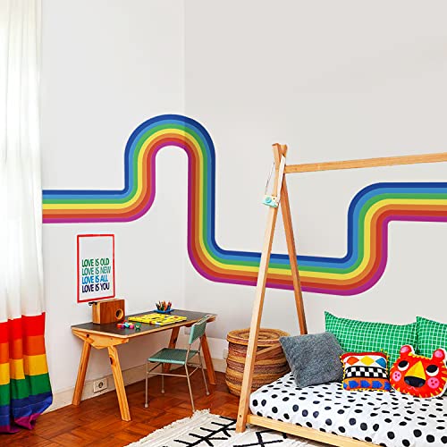 astrkiz Retro Regenbogen Track selbstklebende Wandaufkleber für Kinderzimmer Schlafzimmer Spielzimmer, wasserfest PVC Pastell Wandsticker Wandtattoo Wanddeko für Kinder Mädchen Junge von astrkiz