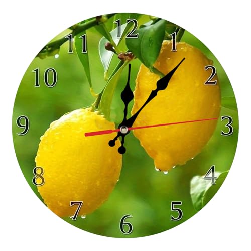 astylishome Große Wanduhr mit Zitronenmotiv, 30,5 cm, leise, nicht tickende Uhren, batteriebetrieben, für Wohnzimmer, Küche, Schlafzimmer, Waschküche, 2005 von astylishome