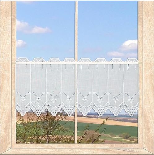 Charmante weiße Landhaus-Gardine Nele Scheiben-Gardine Vogtländische Spitze in 3 Höhen (Höhe x Breite: 30 x 96 cm) von atelier alles-Spitze