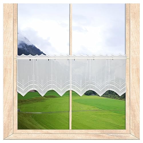 Dezent bestickte Scheibengardine Paula mit Perlenschnur-Stickerei in weiß aus Plauener Spitze in 3 Höhen (Höhe x Breite: 30 x 112 cm) von atelier alles-Spitze