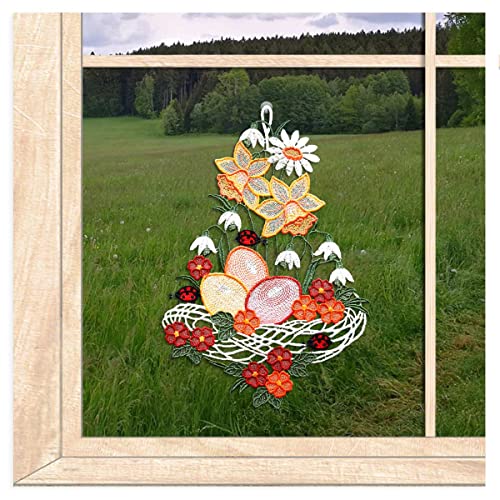 Frühlings-Fensterbild Osternest mit Eiern Fensterdekoration gestickt aus echter Plauener Spitze 33 x 23 cm Frühlings-Fensterbild Osternest mit Eiern Fensterdekoration gestickt aus echter Plauener Spitze 33 x 23 cm von atelier alles-Spitze