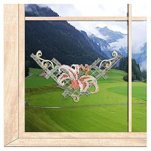 Gestickter Fensterbogen Lilie in rot ansprechende Fensterdekoration aus echter Plauener Spitze 42 x 22 cm Luftspitze Gestickter Fensterbogen Lilie in rot ansprechende Fensterdekoration aus echter Plauener Spitze 42 x 22 cm Luftspitze von atelier alles-Spitze