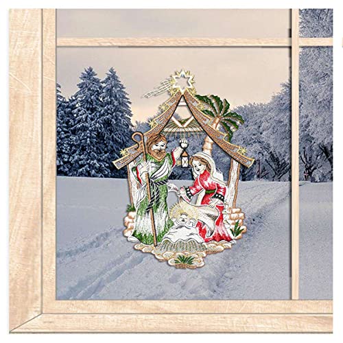 Gesticktes Fensterbild Christi Geburt hochwertige Fensterdekoration aus echter Plauener Spitze 20 x 27 cm Gesticktes Fensterbild Christi Geburt hochwertige Fensterdekoration aus echter Plauener Spitze 20 x 27 cm von atelier alles-Spitze