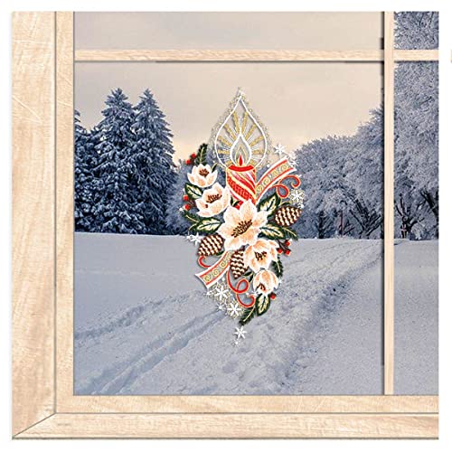 atelier alles-Spitze Elegantes Weihnachts-Fensterbild Festliche Kerze aus bunter Luftspitze | Hochwertige Fensterdekoration | Wiederverwendbar | BxH: 18 x 37 cm von atelier alles-Spitze