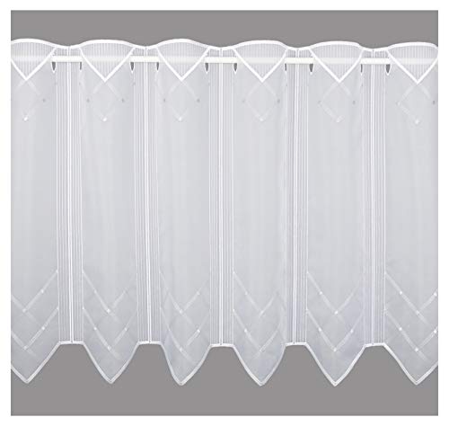 Hochwertige Stickerei-Scheibengardine Cara in weiß-grau aus Echte Plauener Spitze in edel-klassischem Design 55 x 128 cm von atelier alles-Spitze