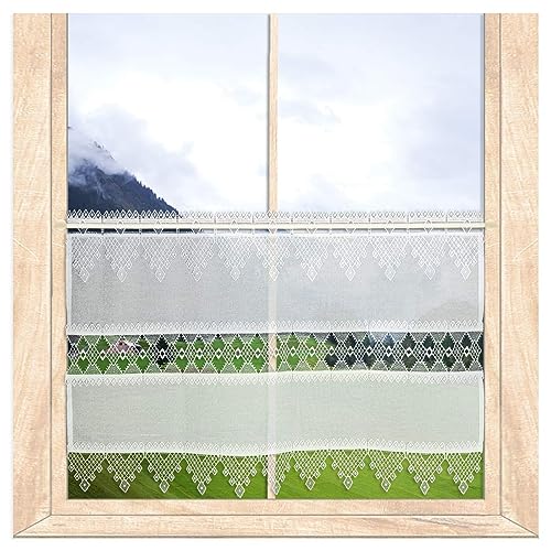 Hochwertige weiße Landhaus- Scheibengardine Linda mit zeitlosen Spitzenkanten aus Plauener Spitze (Höhe x Breite: 80 x 64 cm) von atelier alles-Spitze