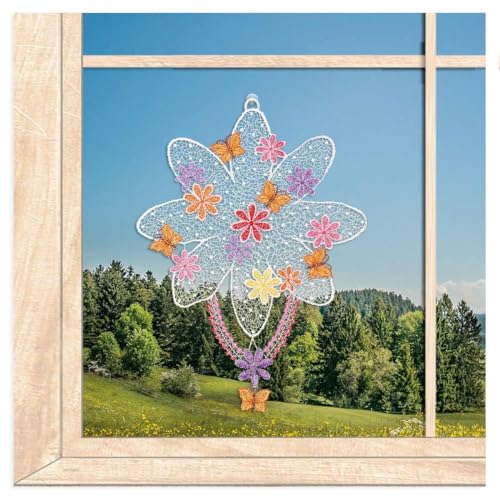 Elegantes Luftspitze Fensterbild Moderne Frühlingsblume in Weiß, Lila, Rot und Orange | Dekorativer Fensterschmuck für Haus und Garten | 20 x 29 cm Elegantes Luftspitze Fensterbild Moderne Frühlingsblume in Weiß, Lila, Rot und Orange | Dekorativer Fensterschmuck für Haus und Garten | 20 x 29 cm von atelier alles-Spitze
