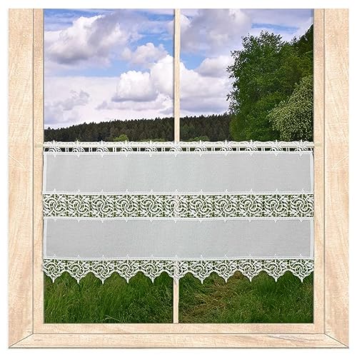 atelier alles-Spitze Zeitlose weiße Landhausgardine Leona | Moderne halbtransparente Scheibengardine aus Feinbatist mit Luft-Spitzenkanten | Höhe x Breite 45 x 64 cm von atelier alles-Spitze