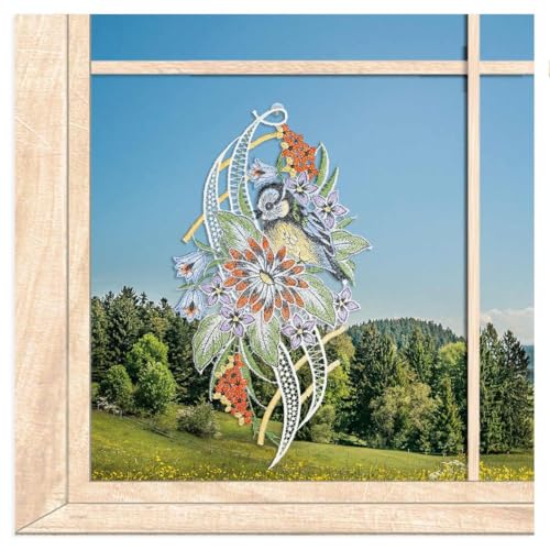 atelier alles-Spitze Luftspitze-Fensterbild Blütenstrauss mit Blaumeise | Hochwertige Fensterschmuck aus Vogtländischer Spitze für Fenster und Türen | HxB: 16 x 30 cm atelier alles-Spitze Luftspitze-Fensterbild Blütenstrauss mit Blaumeise | Hochwertige Fensterschmuck aus Vogtländischer Spitze für Fenster und Türen | HxB: 16 x 30 cm von atelier alles-Spitze