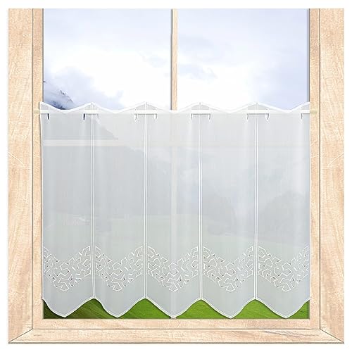 Moderne Stickerei-Scheibengardine Kira | Halbtransparente Bistrogardine mit Vogtländischer Spitze | Bestickt in Weiß und Terrakotta | Höhe x Breite: 55 x 160 cm Moderne Stickerei-Scheibengardine Kira | Halbtransparente Bistrogardine mit Vogtländischer Spitze | Bestickt in Weiß und Terrakotta | Höhe x Breite: 55 x 160 cm von atelier alles-Spitze