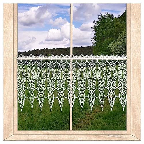 atelier alles-Spitze Weißer Spitzen-Scheibenhänger Meridia |Traumhaft elegante Scheibengardine aus Luftspitzen-Stickerei | Höhe x Breite: 40 x 96 cm von atelier alles-Spitze