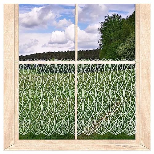 atelier alles-Spitze Elegante weiße Scheibengardine Cloe aus zarter Luftspitze | Moderner Kurzstore mit fantasievollem Wellenmuster | Höhe x Breite 43 x 112 cm von atelier alles-Spitze