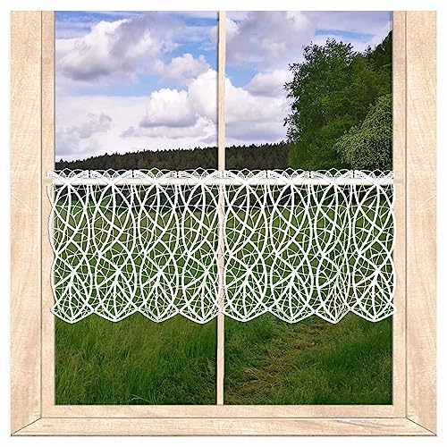 atelier alles-Spitze Elegante weiße Scheibengardine Cloe aus zarter Luftspitze | Moderner Kurzstore mit fantasievollem Wellenmuster | Höhe x Breite 27 x 80 cm von atelier alles-Spitze
