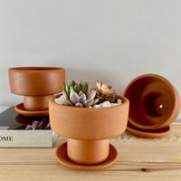 Sukkulenten Blumentopf Mit Drainage, Keramik Kaktus Pflanzgefäß, Terrakotta Terrasse Dekor, Einzigartige Keramikpflanzen Für Innen von atelierShandmade