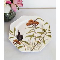 Antiker 10" Achteckiger Teller Mit Laubvogel Minton Essex Birds 1880Er Jahre von atelierdelachoisille