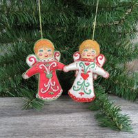 Engel Weihnachten Ornament Set Rot Weiß Gold Genäht Stoff von atgrandmastable