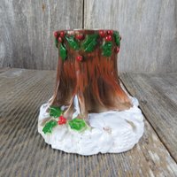 Vintage Baumstamm Kerzenhalter Weihnachten Rustikaler Holly Schnee Votivhalter Kunststoff Hong Kong Weiß von atgrandmastable