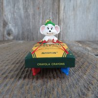 Vintage Crayola Maus Schlitten Ornament Punze Buntstift Mäuse Ski Schnee 1990 Weihnachten von atgrandmastable