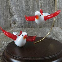 Vintage Glas Vögel Ornamente Rot Weiß Weihnachten von atgrandmastable