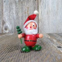 Vintage Holz Santa Winking Ornament Filzhut Tannenbaum Rot Grün von atgrandmastable