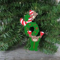 Vintage Holz Teddybär Freude Ornament Kranz Weihnachten Grün Rot von atgrandmastable