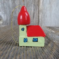 Vintage Holzhaus Kirche Ornament Bau Weihnachten Dorf Miniatur Bemalt von atgrandmastable