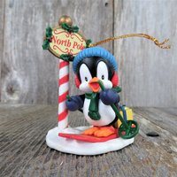 Vintage Pinguin Ski Ornament Nordpfahl Weihnachten Blau Hut Geschenk Westmar 1995 von atgrandmastable