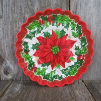 Vintage Poinsettia Plätzchenplatte Kunststoff Platte Jakobsrand Servierschale Geschenkschale Holly Hostess Party Rot Grün von atgrandmastable