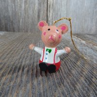 Vintage Teddybär Holz Ornament Hosenträger Fliege Rot Grün Weiß Weihnachten Schwein von atgrandmastable