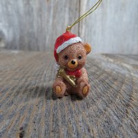 Vintage Teddybär Ornament Weihnachtsmütze Und Horn Weihnachten von atgrandmastable
