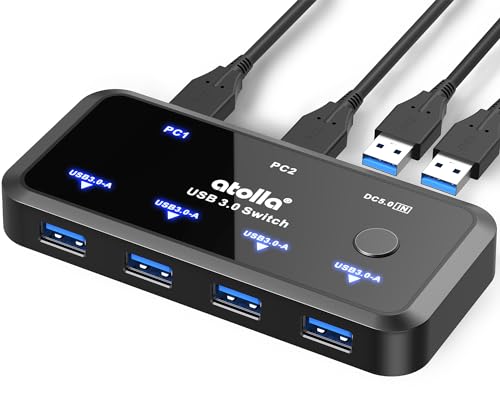 Atolla USB 3.0 Switcher 2 In 4 Aus, 2PC USB Switch mit 2 USB 3.0 A auf A Kabeln f"ur Tastatur, Maus, Drucker, Scanner, USB Sticks usw. Atolla USB 3.0 Switcher 2 In 4 Aus, 2PC USB Switch mit 2 USB 3.0 A auf A Kabeln f"ur Tastatur, Maus, Drucker, Scanner, USB Sticks usw. von atolla