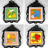 Set Von 4 Vintage Hoover Obst Untersetzer Gusseisen Keramik von atomickitkatvintage