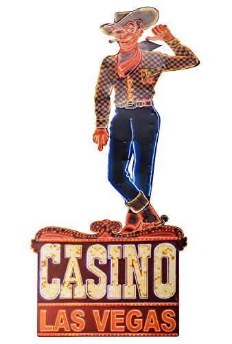 aubaho Blechschild Casino Las Vegas Cowboy Schild Magnettafel Antik-Stil - 80cm von aubaho