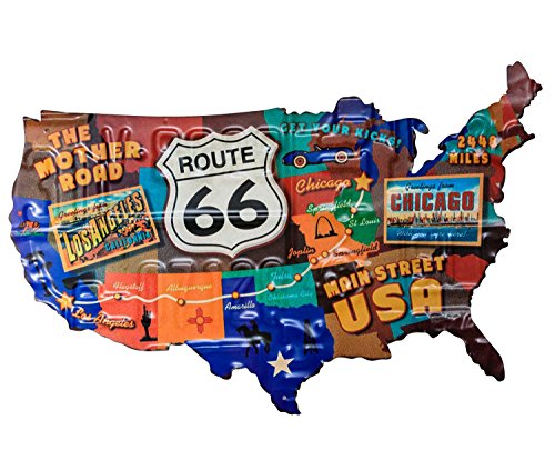 aubaho Blechschild Route 66 Karte Amerika USA Los Angeles Magnettafel Antik-Stil von aubaho