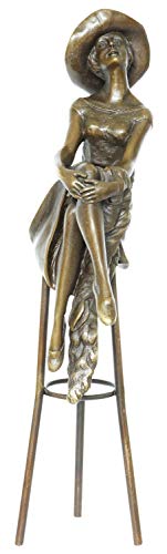 Bronzeskulptur Bronze Figur Frau auf Barhocker nach Chiparus Antik-Stil Replik von aubaho