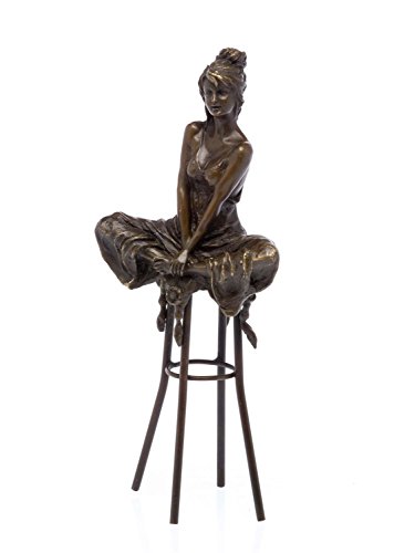 Bronzeskulptur Frau auf Barhocker Bar Bronze Figur Skulptur Sculpture Woman von aubaho