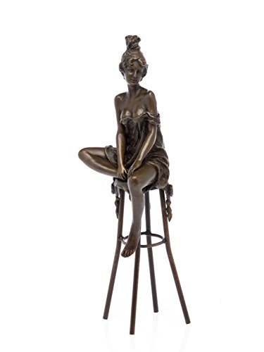 Bronzeskulptur Frau auf Barhocker Bronze Barfrau Figur Skulptur Sculpture Woman von aubaho