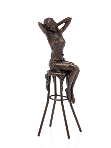 Bronzeskulptur erotische Frau auf Barhocker Bronze Figur Skulptur Sculpture von aubaho