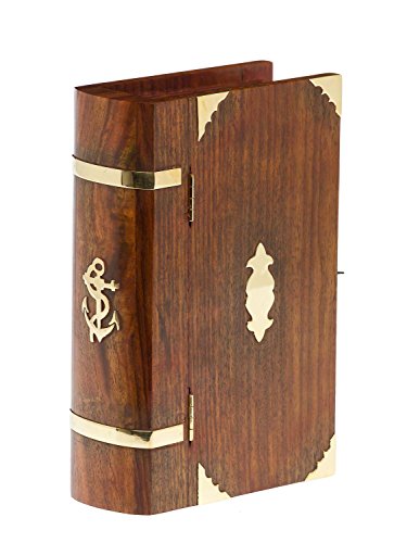 Buchattrappe abschließbar Holz Box Schmuckschatulle Anker antik Stil book box von aubaho