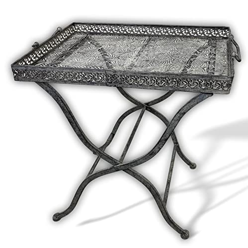 aubaho Butlers Tray Serviertisch Tisch Klapptisch Gartentisch Metall grau Antik-Stil von aubaho