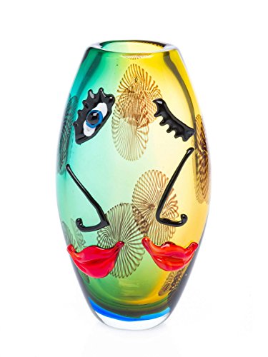 Glasvase Tischvase Gesicht Moderne Kunst im Murano Stil Vase Blumenvase Glas von aubaho
