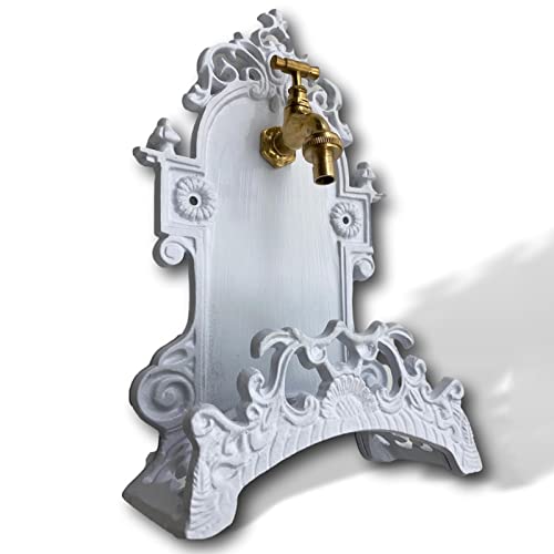 Schlauchhalter mit Wasserhahn weiß Aluminium Garten 39cm Antik-Stil von aubaho