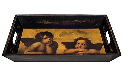 Tablett Engel nach Raffael aus Holz im Antik-Stil Holztablett 42cm von aubaho