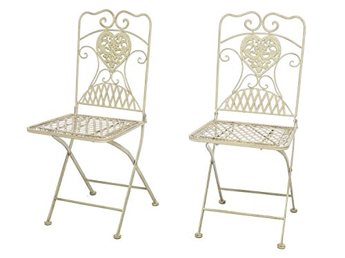 aubaho 2X Gartenstuhl Stuhl Bistrostuhl Garten Eisen antik Stil Creme weiß von aubaho